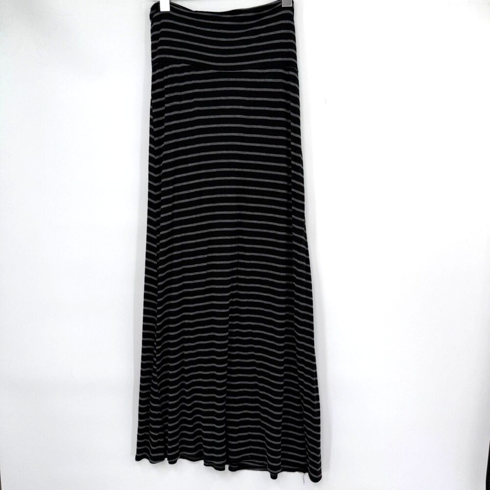 Azules Maxi Skirt Women M Black Gray Stripes Rayon Modest Comfort Coastal Casual